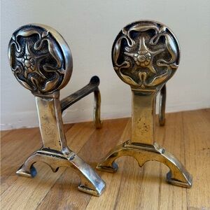 Antique Arts and Crafts Brass Andirons